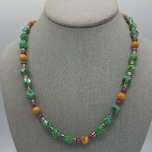 5 FOR $25! Elegant Green Purple Beaded Genuine Stone Necklace